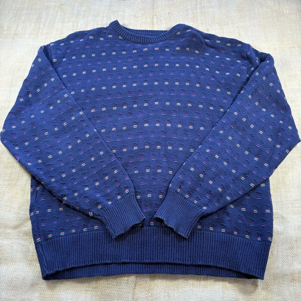 Vintage Isle of Cotton Men's Blue Crew Neck Sweater Size XL Made in USA